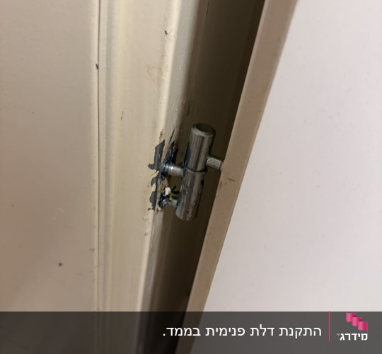 תקריב של תיקון ציר עליון ומנגנון בדלת